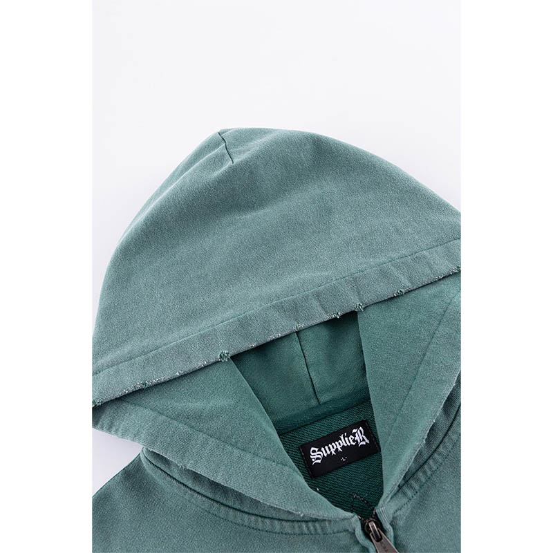 DISRTESSED CROSS ZIP HOODIE -2.COLOR-