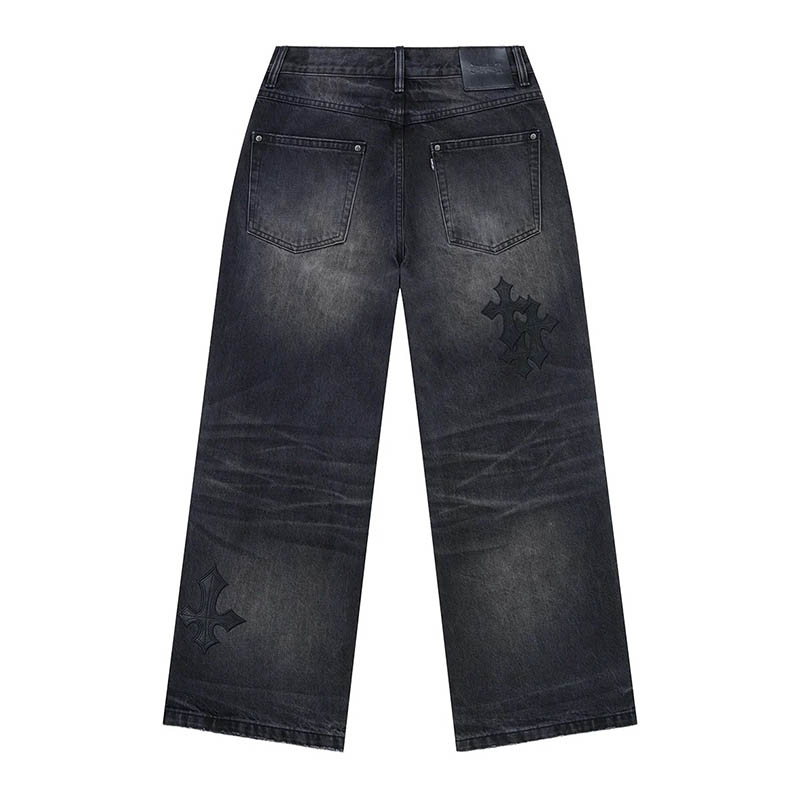 MULTIPLE CROSS LEATHER PATCH DENIM -2.COLOR-