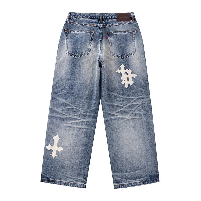 MULTIPLE CROSS LEATHER PATCH DENIM -2.COLOR-