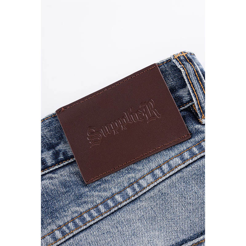 MULTIPLE CROSS LEATHER PATCH DENIM -2.COLOR-