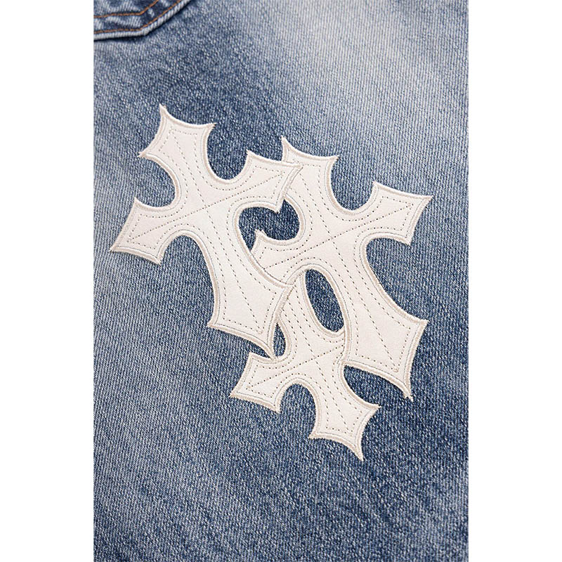 MULTIPLE CROSS LEATHER PATCH DENIM -2.COLOR-