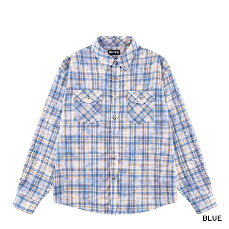 RHINESTONE CROSS CHECK SHIRT -2.COLOR-