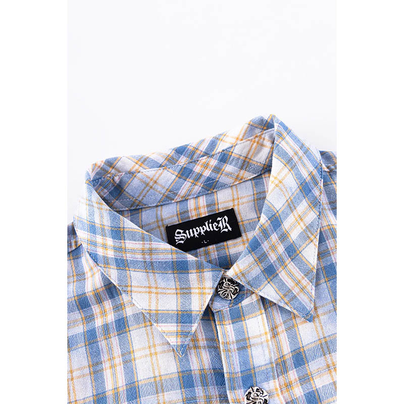 RHINESTONE CROSS CHECK SHIRT -2.COLOR-