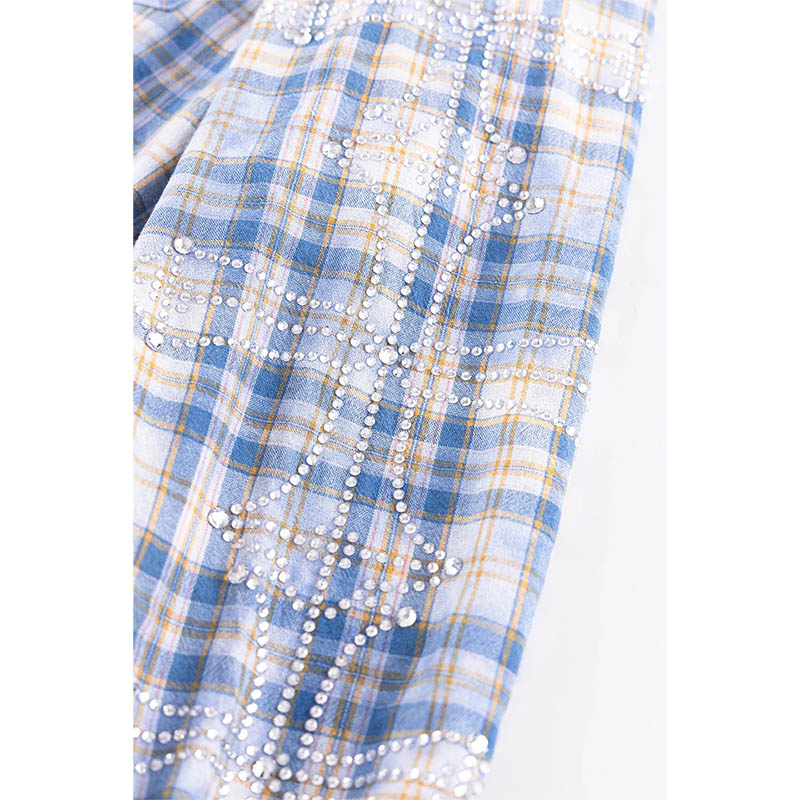RHINESTONE CROSS CHECK SHIRT -2.COLOR-