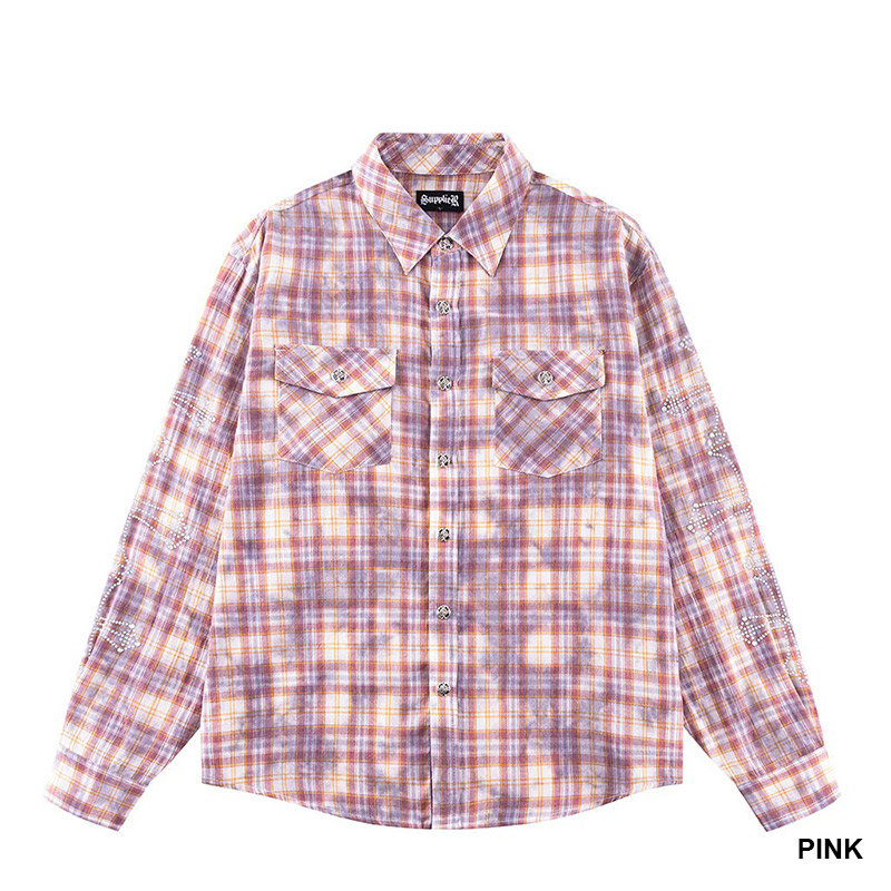 RHINESTONE CROSS CHECK SHIRT -2.COLOR-