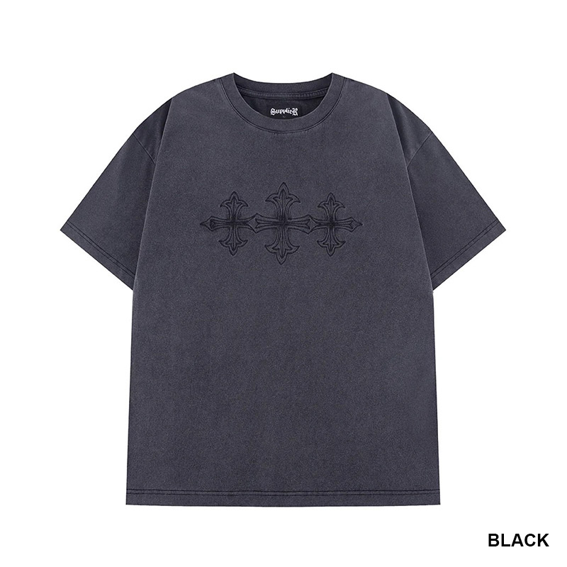 VINTAGE WASH EMBROIDERY CROSS TEE -2.COLOR-