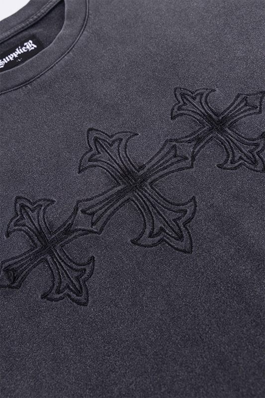 VINTAGE WASH EMBROIDERY CROSS TEE -2.COLOR-