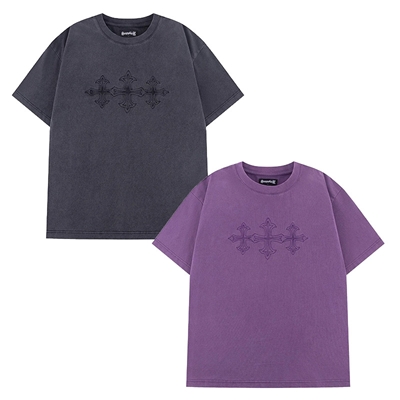 VINTAGE WASH EMBROIDERY CROSS TEE -2.COLOR-