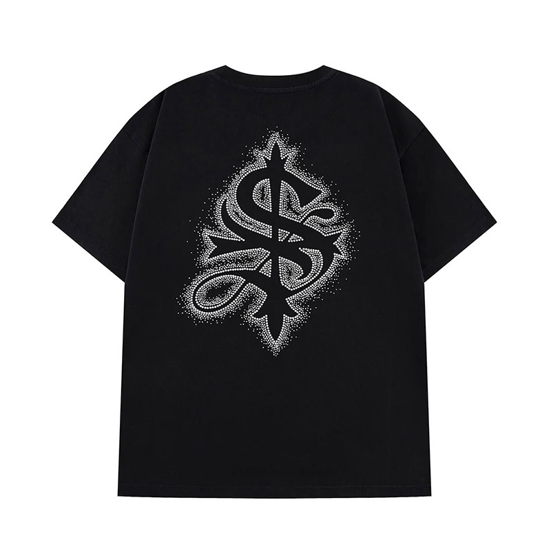 SPRAY CROSS RHINESTONE TEE -2.COLOR-