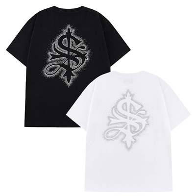 SPRAY CROSS RHINESTONE TEE -2.COLOR-