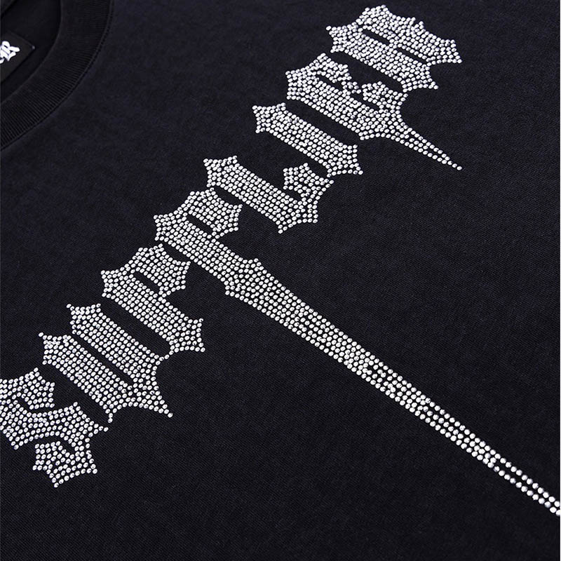 VINTAGE WASH STAB LOGO RHINESTONE TEE -BLACK-