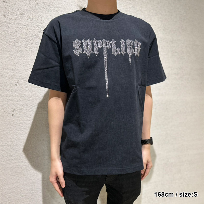 VINTAGE WASH STAB LOGO RHINESTONE TEE -BLACK-