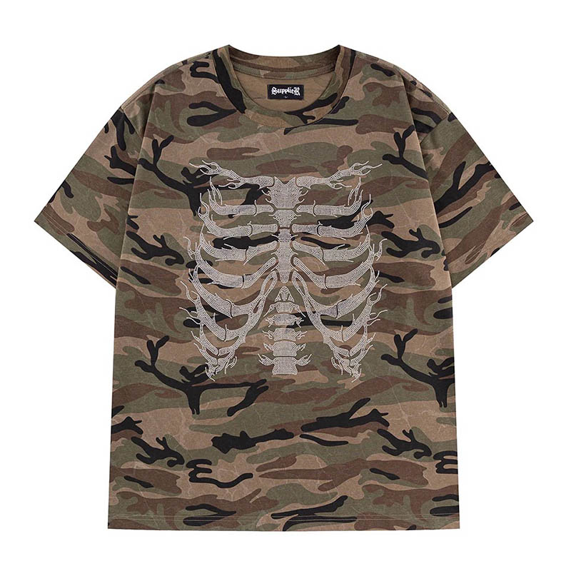 RHINESTONE FIRE BONES TEE -CAMO-