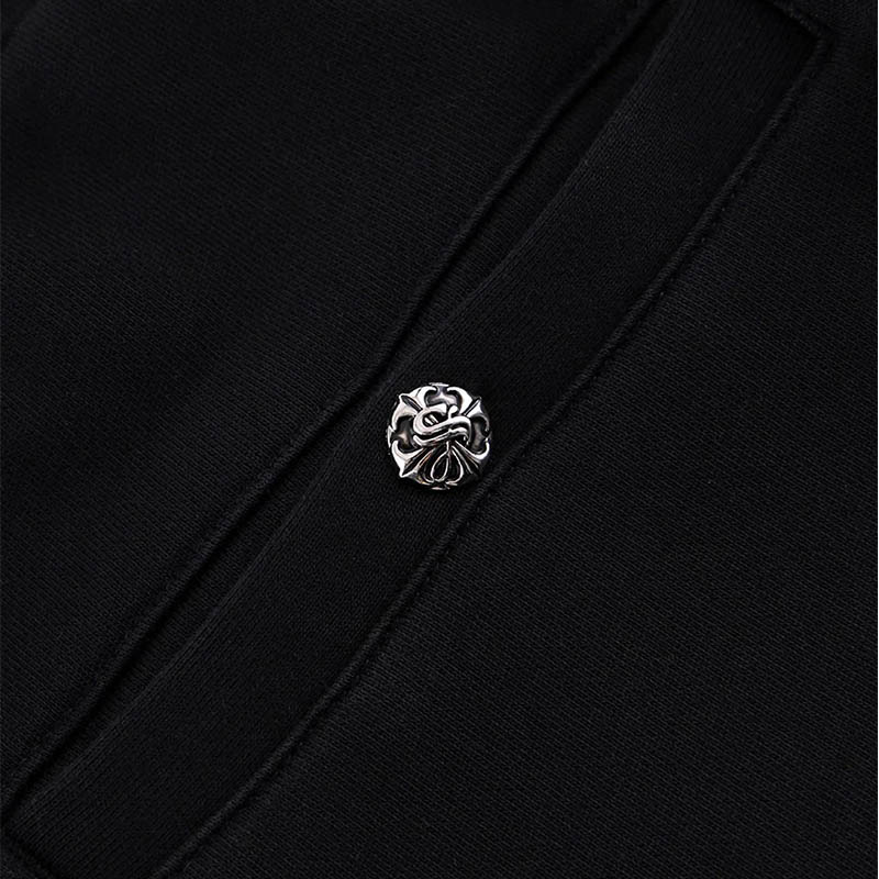 MULTIPLE CROSS LEATHER PATCH LOOSE FIT SWEAT PANTS -BLACK-