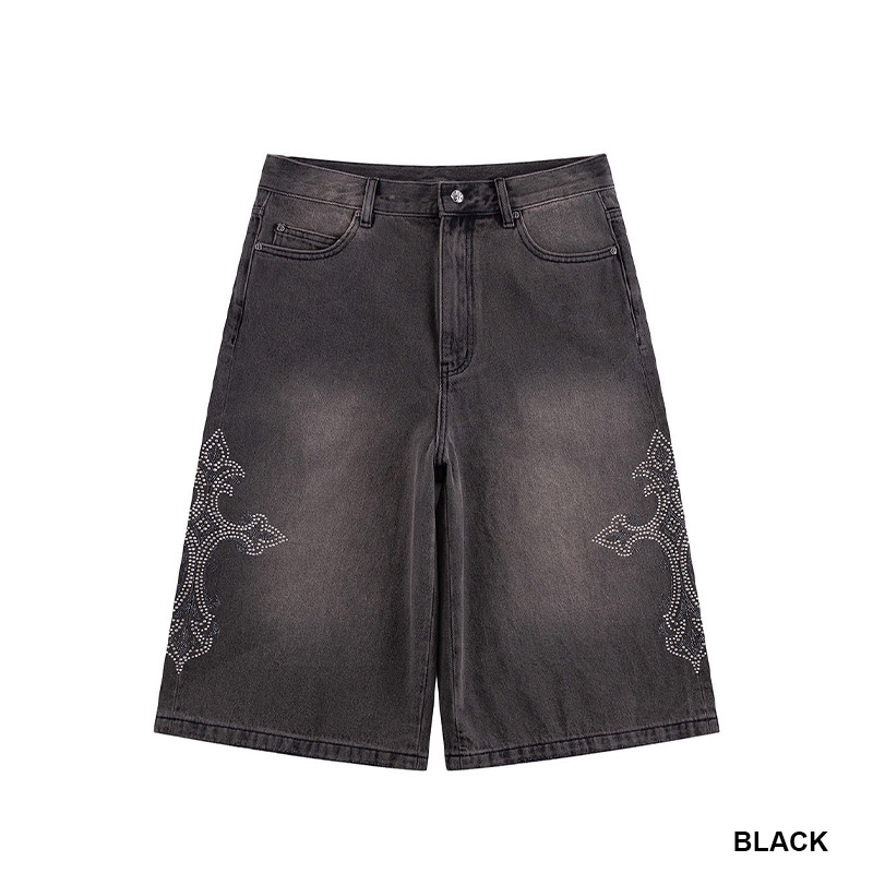 ROYAL CROSS RHINESTONE BAGGY DENIM SHORTS -2.COLOR-