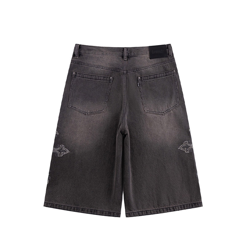 ROYAL CROSS RHINESTONE BAGGY DENIM SHORTS -2.COLOR-