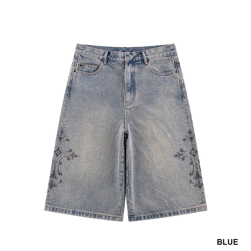 ROYAL CROSS RHINESTONE BAGGY DENIM SHORTS -2.COLOR-