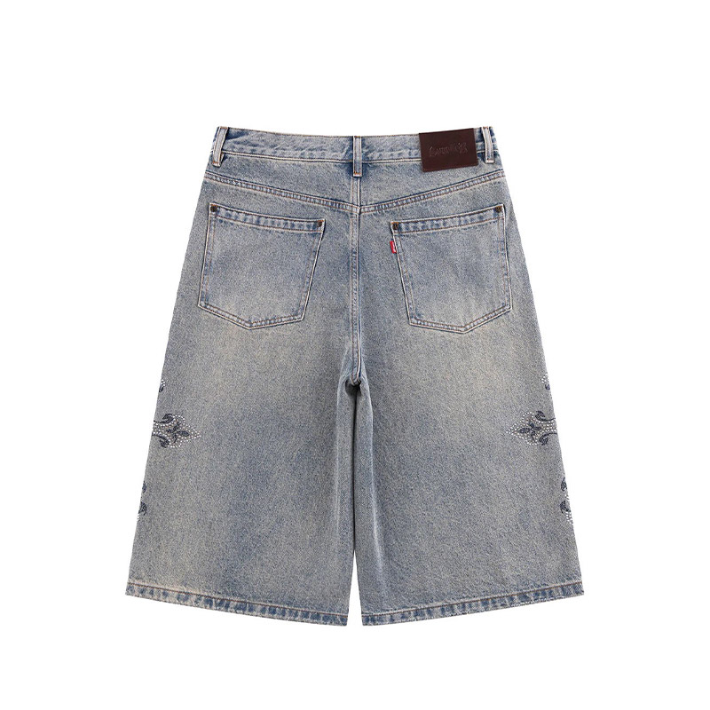 ROYAL CROSS RHINESTONE BAGGY DENIM SHORTS -2.COLOR-