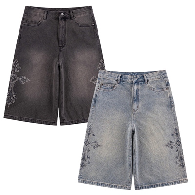 ROYAL CROSS RHINESTONE BAGGY DENIM SHORTS -2.COLOR-