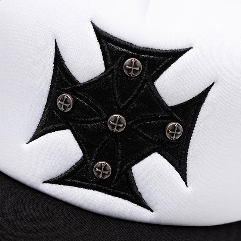 IRON CROSS LEATHER PATCH MESH CAP -BLACK × WHITE-