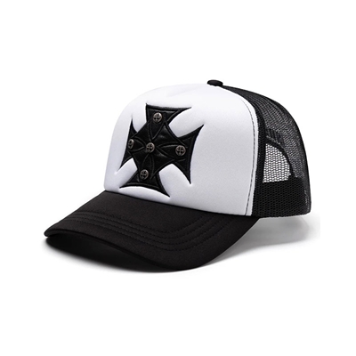 IRON CROSS LEATHER PATCH MESH CAP -BLACK × WHITE-