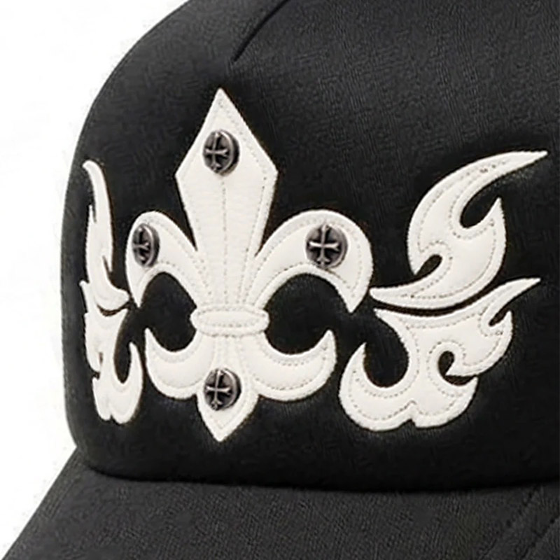 FLEUR LEATHER PATCH MESH CAP -BLACK × BLACK-