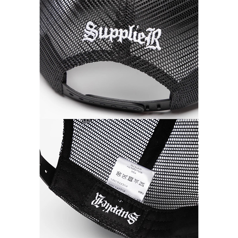 FLEUR LEATHER PATCH MESH CAP -BLACK × BLACK-