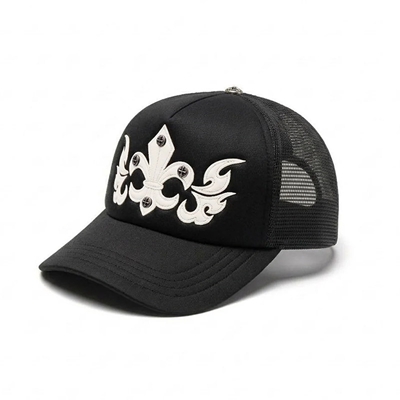 FLEUR LEATHER PATCH MESH CAP -BLACK × BLACK-