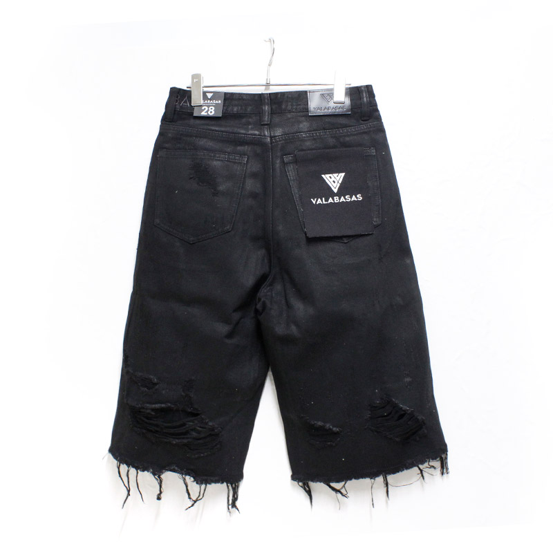 SNAPPED BAGGY DENIM SHORTS -BLACK-
