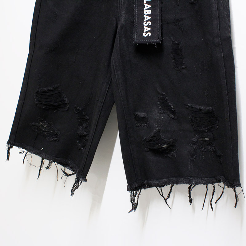 SNAPPED BAGGY DENIM SHORTS -BLACK-