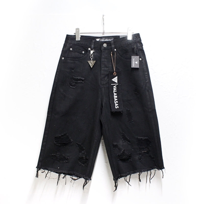 SNAPPED BAGGY DENIM SHORTS -BLACK-