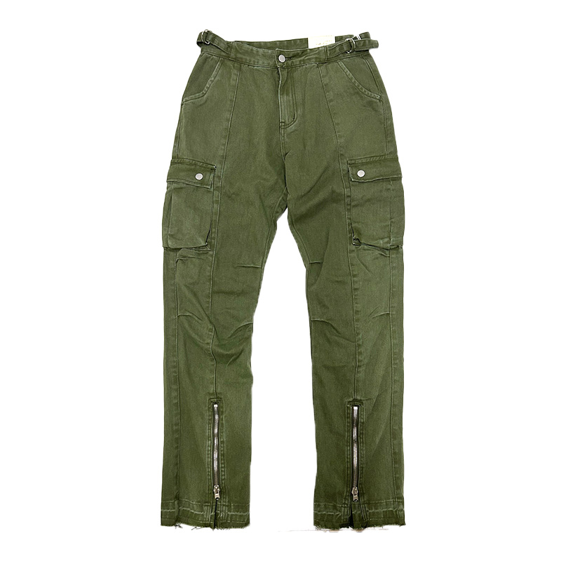 FRONT ZIP FLARE CARGO PANTS -OLIVE-