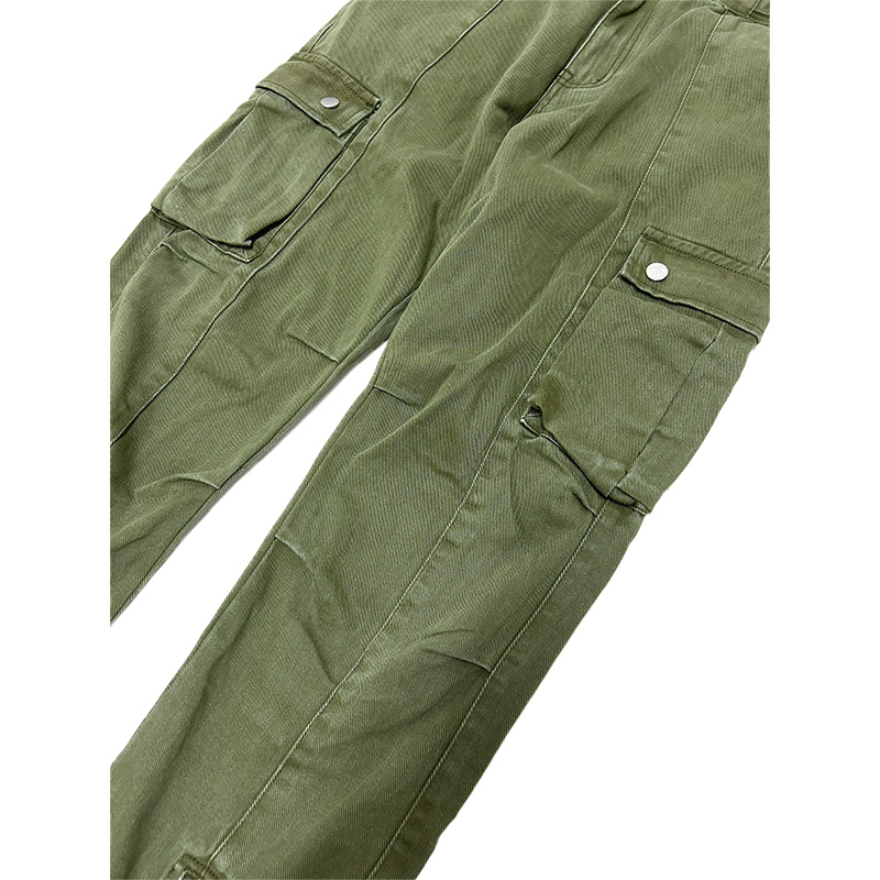 FRONT ZIP FLARE CARGO PANTS -OLIVE-