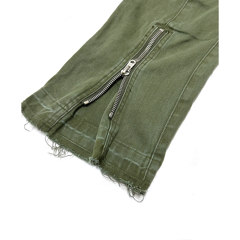 FRONT ZIP FLARE CARGO PANTS -OLIVE-