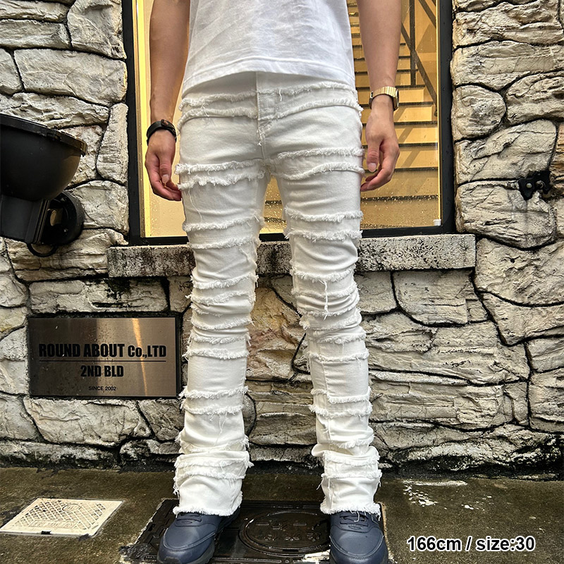X597 PANELED SKINNY STACKED DENIM -WHITE-