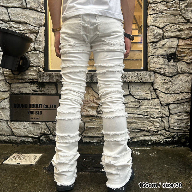 X597 PANELED SKINNY STACKED DENIM -WHITE-