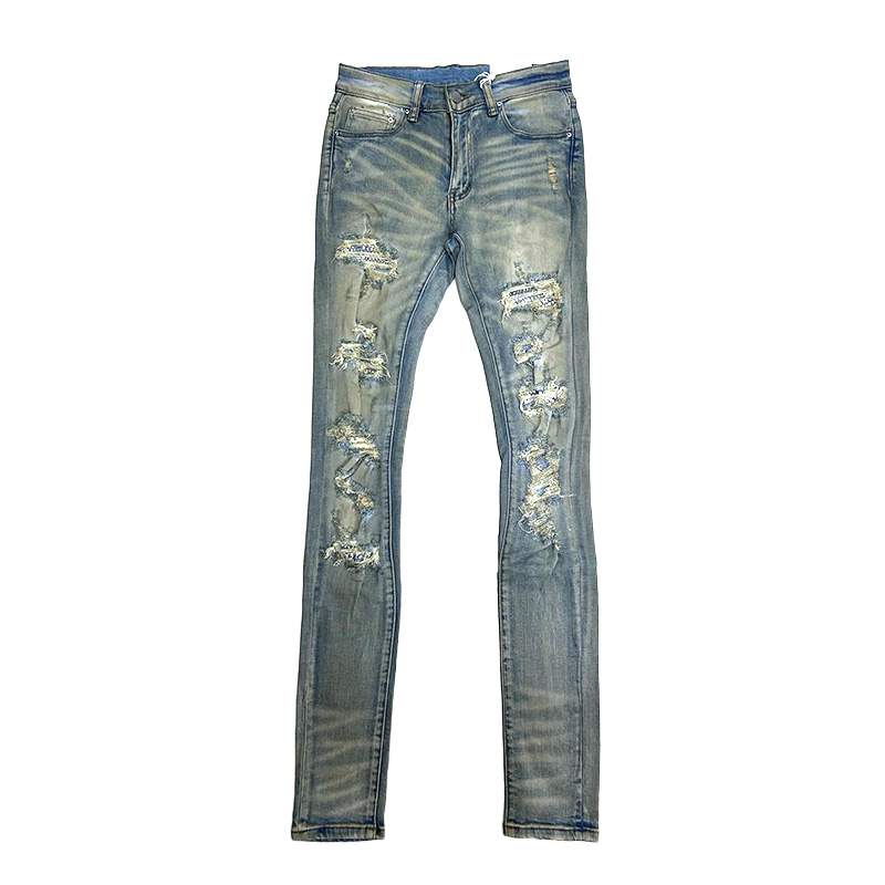 X201 RHINESTONE SKINNY DENIM -BLUE-