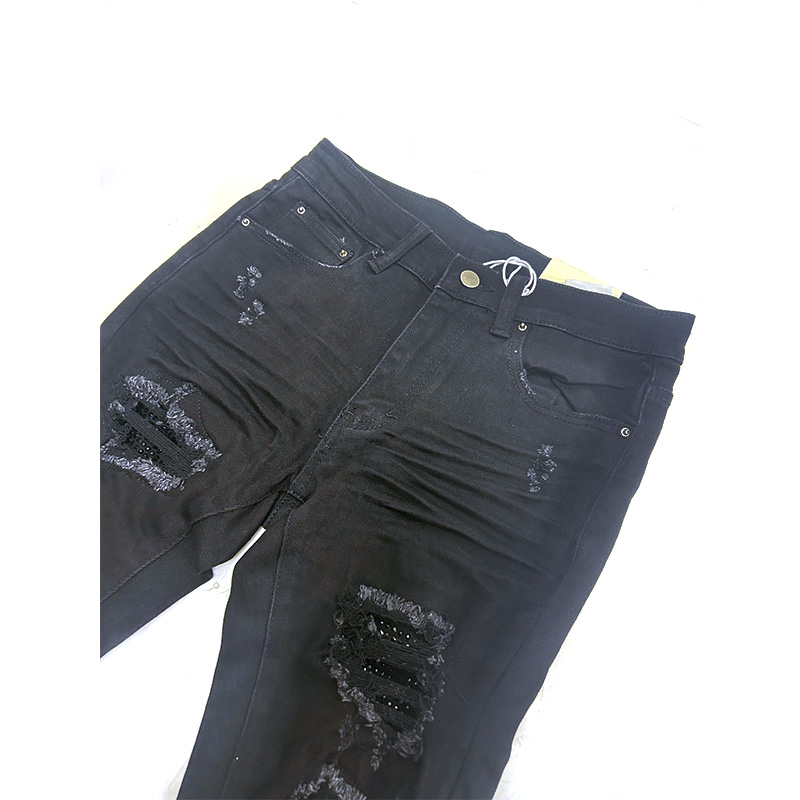 X201 RHINESTONE SKINNY DENIM -BLACK-
