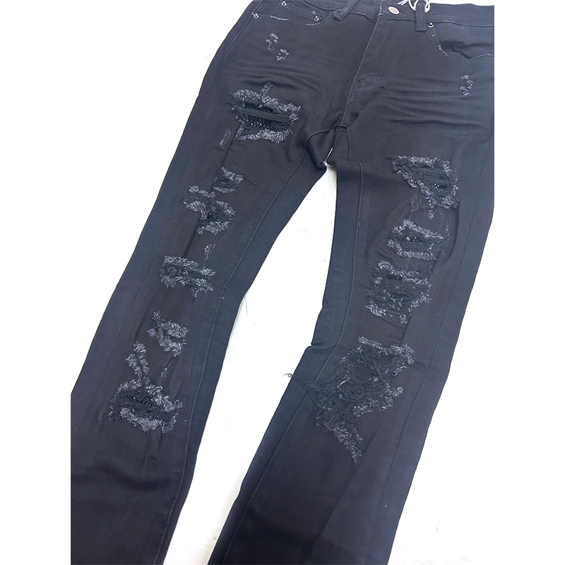X201 RHINESTONE SKINNY DENIM -BLACK-